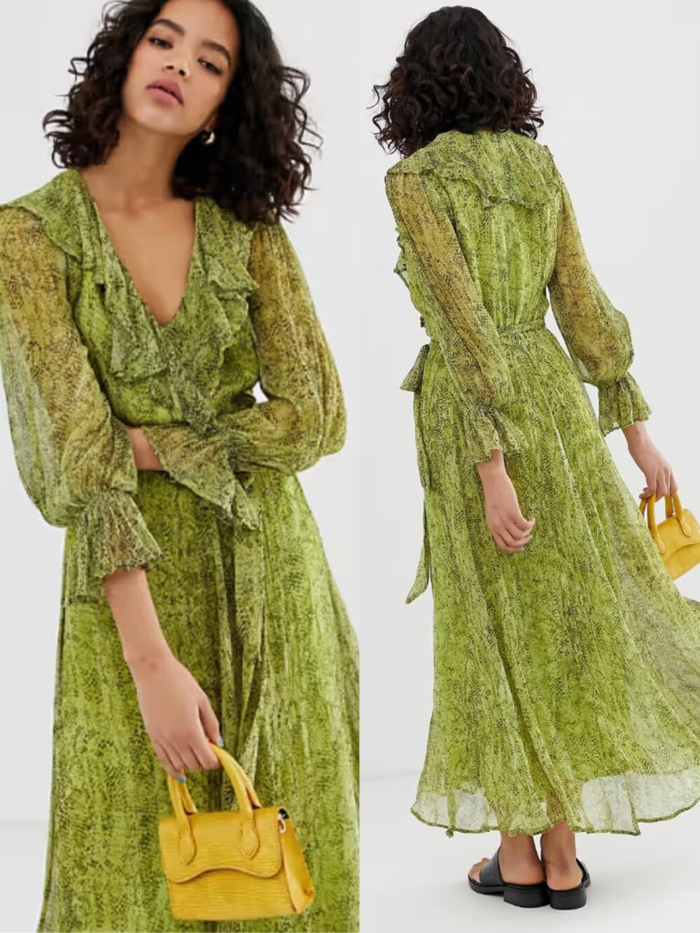 Ghost Everley Green Snake Print Ethereal Georgette Maxi Dress M